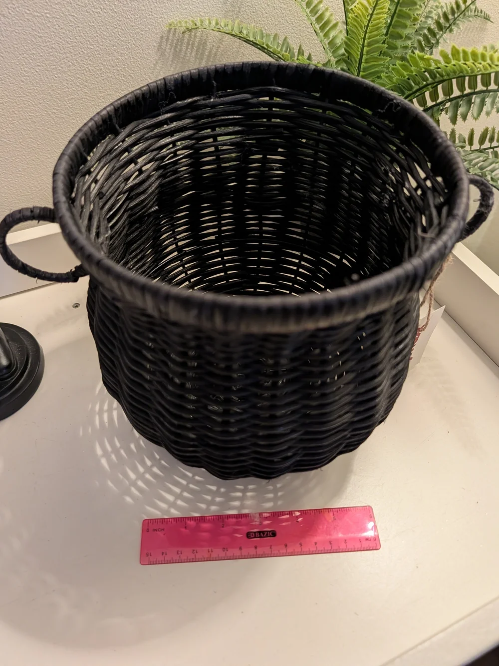 T.J.Maxx Black Woven Rattan Cauldron Basket with Loop Handles